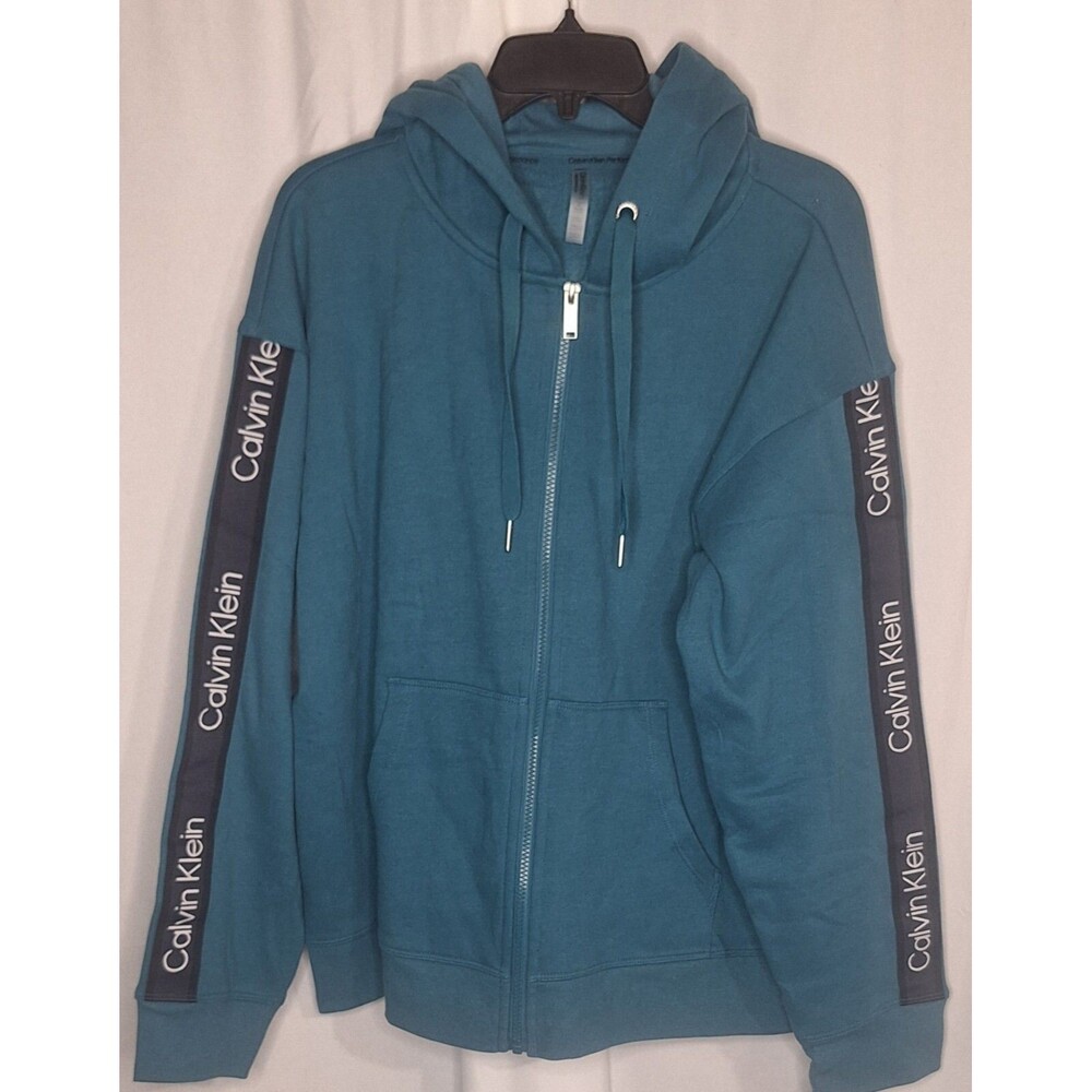 Calvin Klein Performance Womens Zip Hoodie XL Teal Fleece Logo Gym Jacket NWT